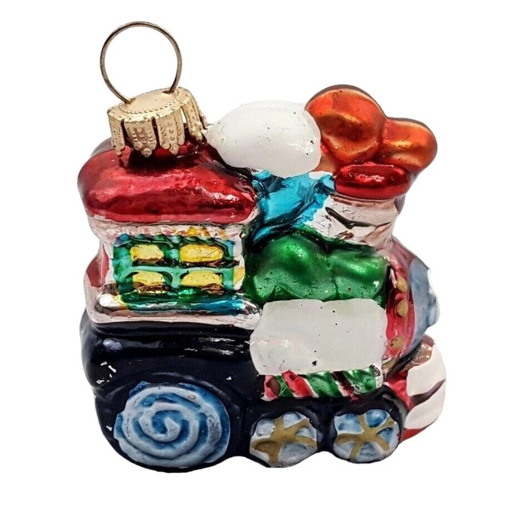 Christmas Tree Ornament Mini Train European Blown Glass Railroad Locomotive